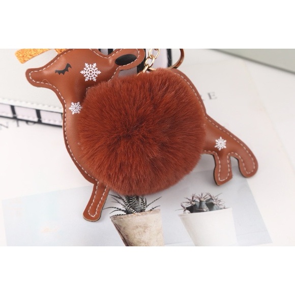 Reindeer Pom Pom Poof Keychain-KC015 brown - Picture 6 of 6
